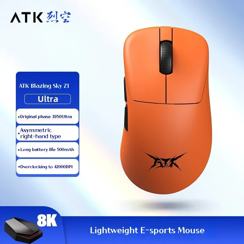 Ratón gaming inalámbrico ATK Z1 Pro Max Ultra con patas personalizadas, PAW3950, velocidad inalámbrica ultrainteligente, tasa de sondeo 8k y baja latencia de 0.39ms