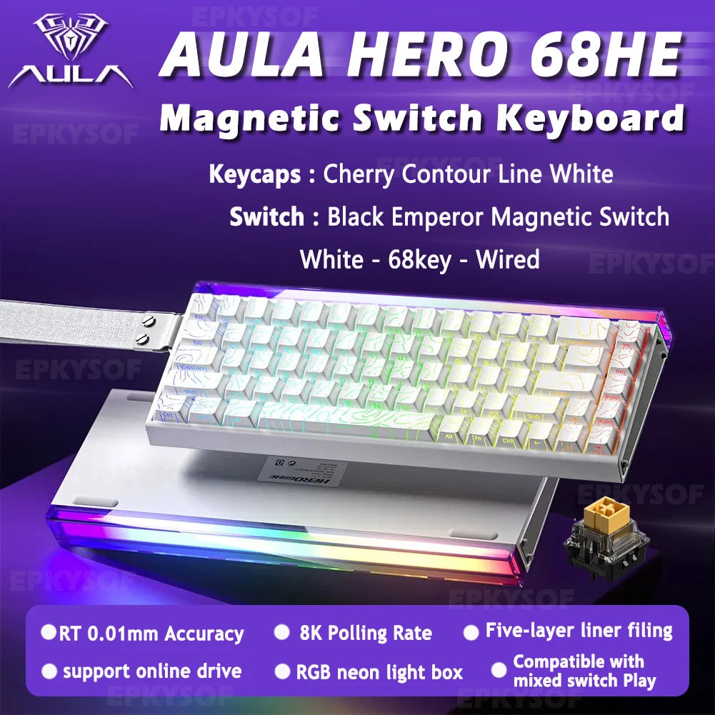 AULA HERO 68HE Magnetic Switch Keyboard RGB Gaming Mechanical Keyboard, 8K Rapid Trigger Wired Gaming Keyboard with Hot-Swappable Magnetic Switches, PBT Keycaps, 68-Key Esports Keyboard