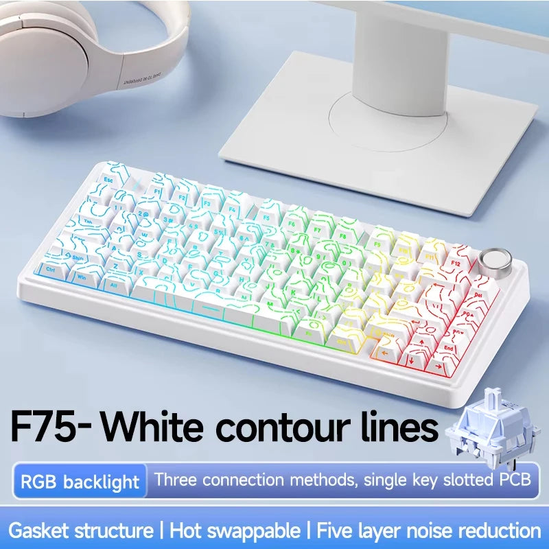 AULA F75Pro Wireless Gaming Mechanical Keyboard 75% Customized RGB Layout Gasket Mounted Side-engraving PBT Keycaps