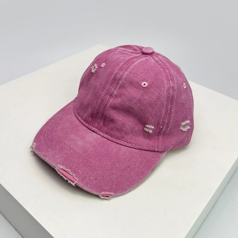 New Unisex Broken Style Solid Baseball Hats Breathable American Vintage Sunshade Simple Peaked Cap Versatile Fashion Casual ins