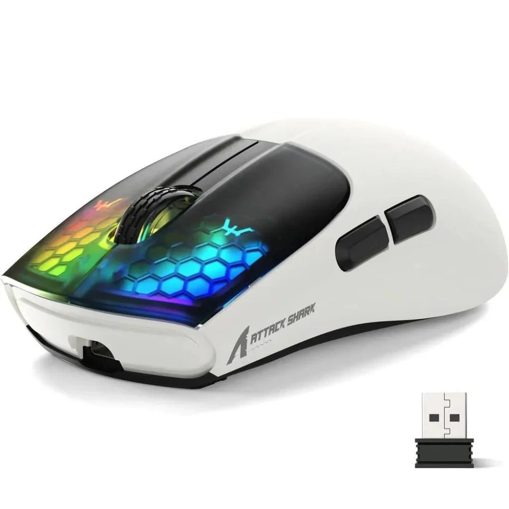 Rato Gaming ATTACK SHARK X5 Sem Fios Leve com Ligação Tri-Mode 2.4GHz/Com Fio/Bluetooth, RGB e Macro