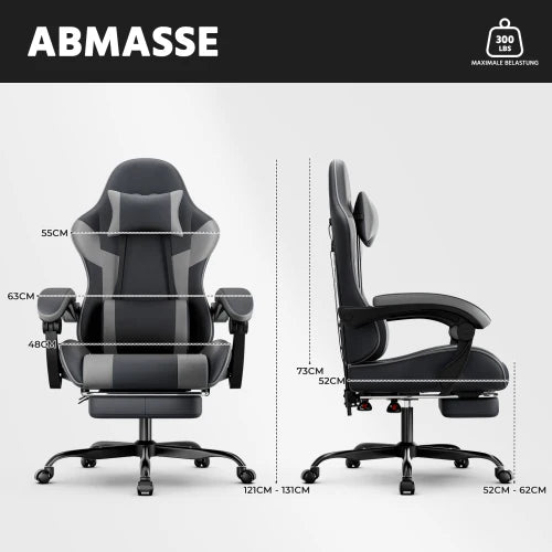 Ergonomic PU Leather Gaming Chair with Lumbar Support, Adjustable Reclining Gaming Chair, Footrest, 200KG Heavy Duty Computer Chair