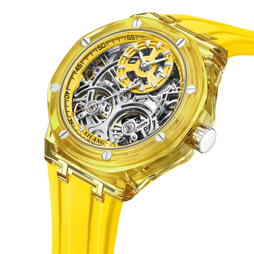 White Double Tourbillon Men Watches Luxury Automatic Mechanical Watch Rubber Sports Casual Sports Military Waterproof Clock