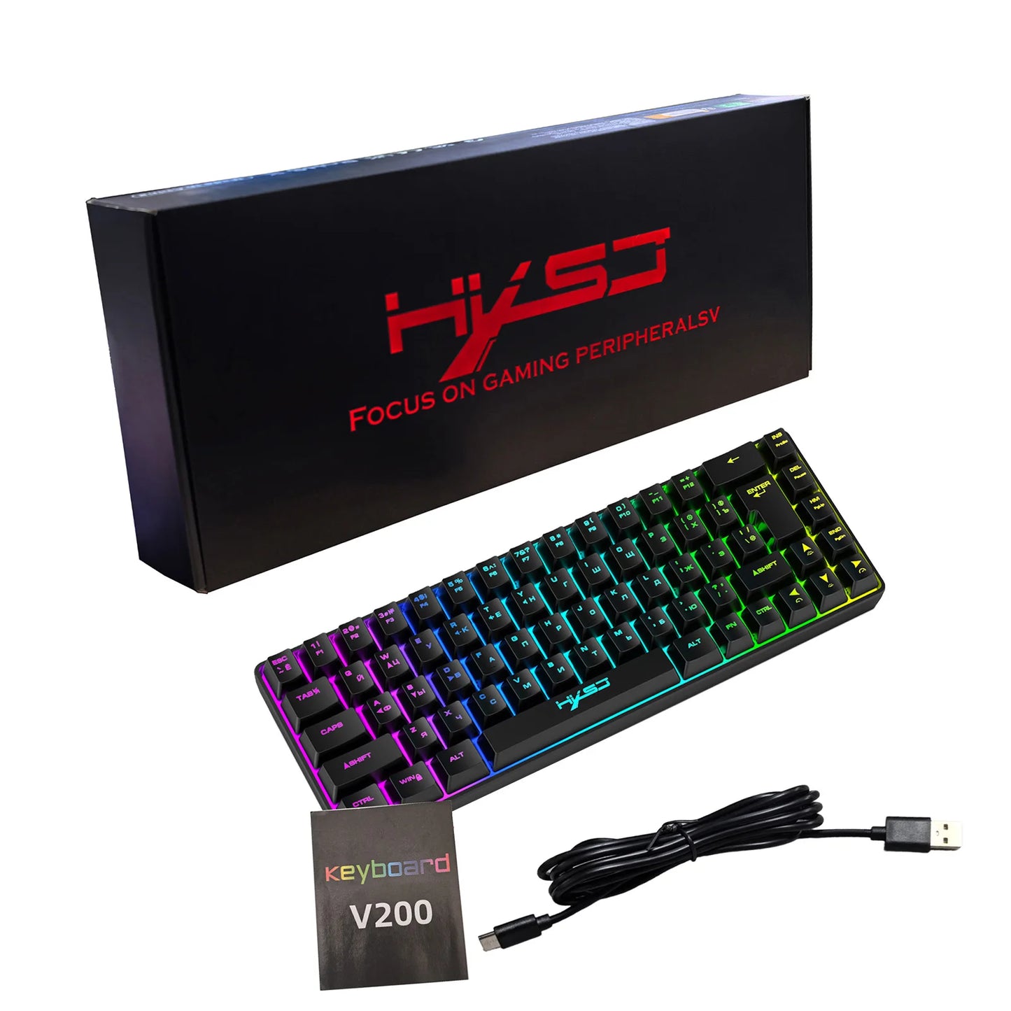 68-Key Russian English Mechanical Gaming Keyboard Dual Language Keyboard RGB Backlit Gaming Mechanical Keyboard for Gaming