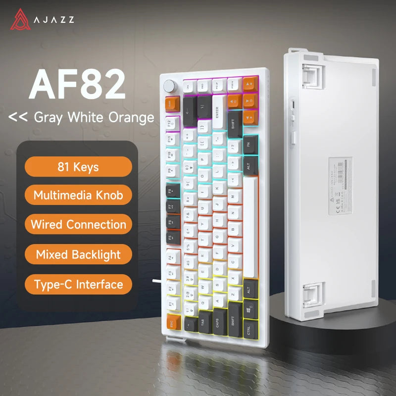 Ajazz AF82 Series 75% Layout Wireless Keyboard with 4000mAh Battery Low Profile Keys Bluetooth Tri-Mode Connectivity RGB