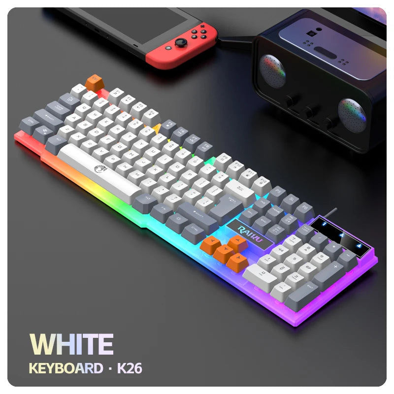 RAIKU T26 Wired Gaming Keyboard, 104-Key RGB Backlit USB Gaming Keyboard, Ergonomic Wired Gaming Keyboard for PC, Laptop & Office