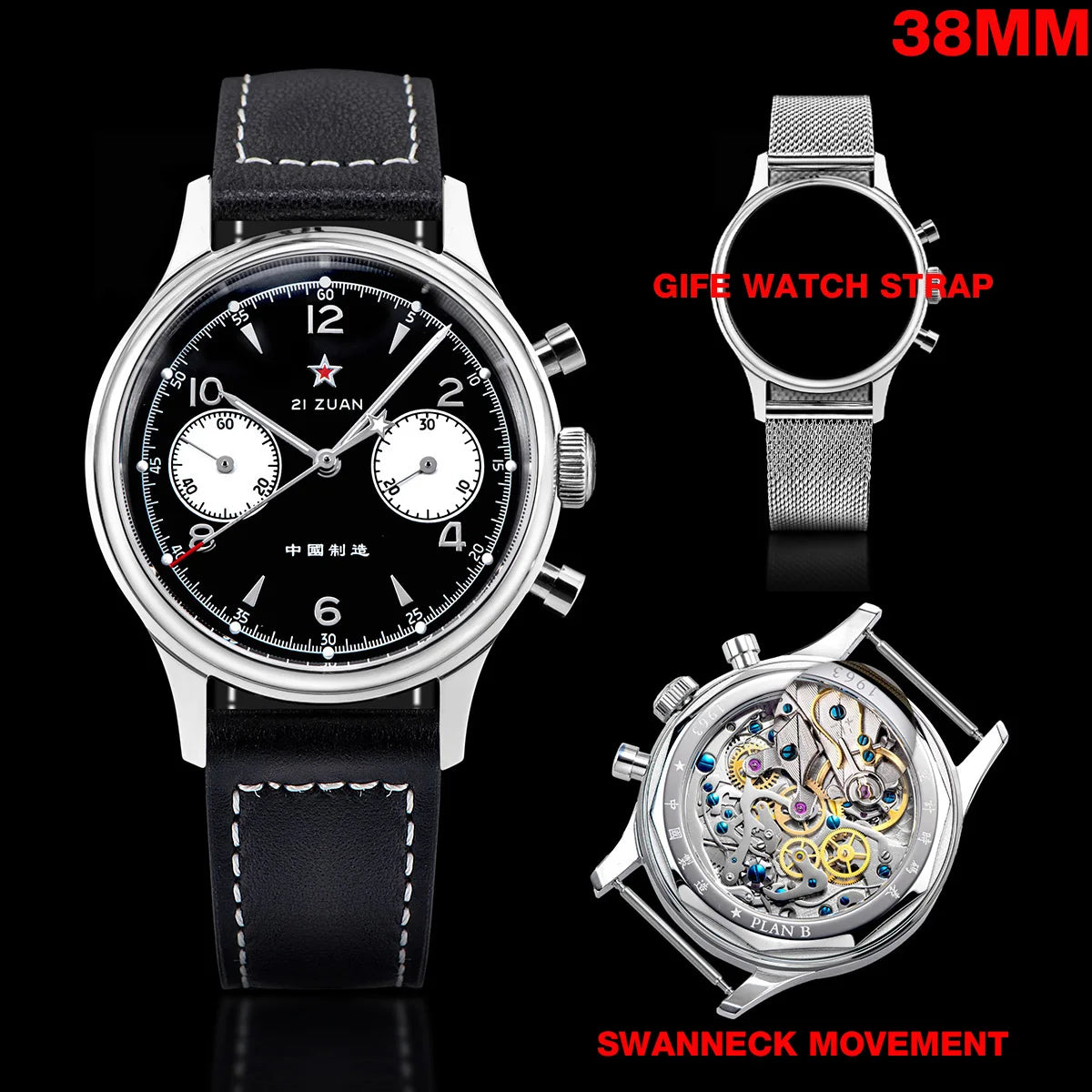 1963 Panda Pilot Chronograph Watch Men 40mm Air Force Sapphire Senior ST1901 Mechanical Wristwatches Retro Clock Reloj Hombre