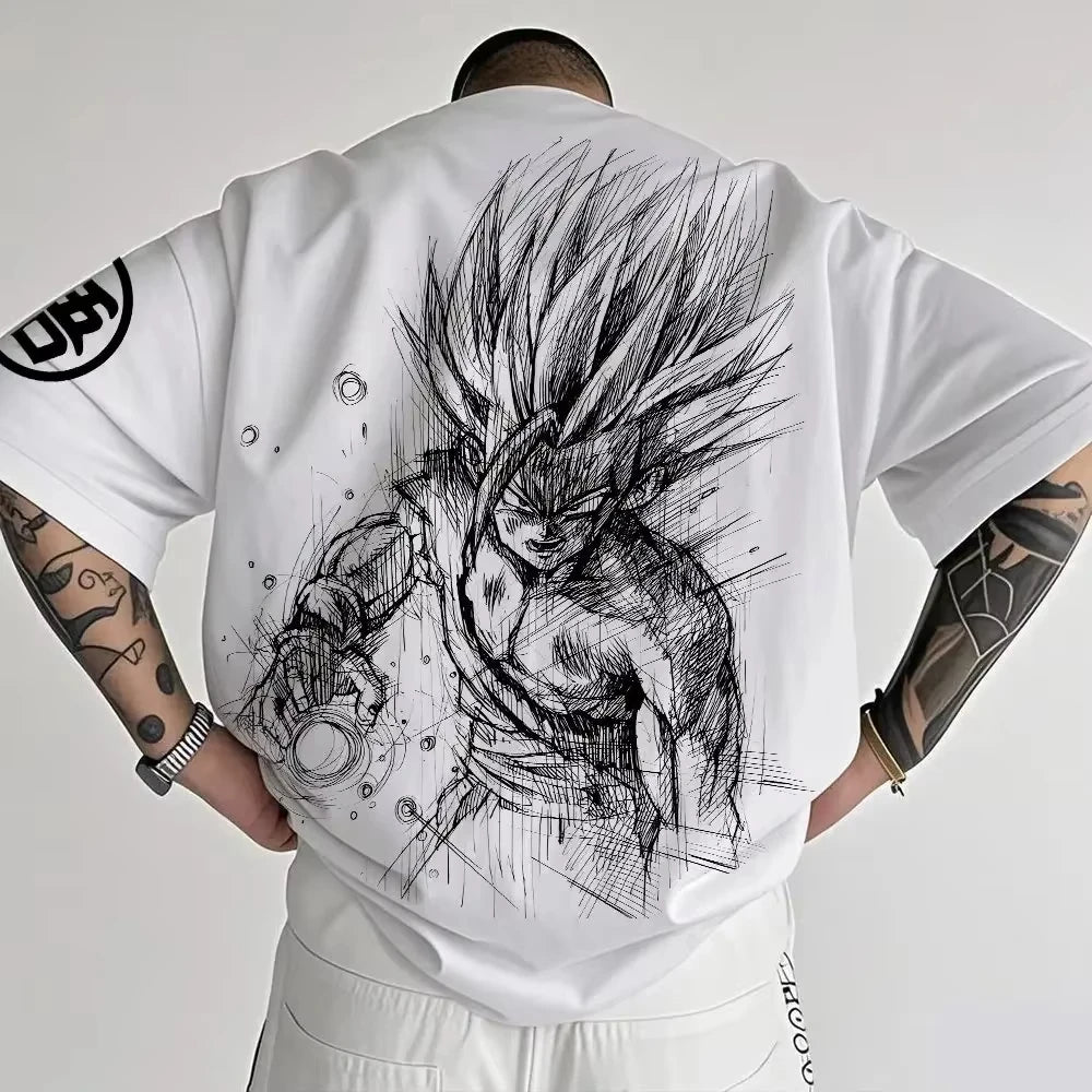 Summer 2026 Dragon Ball oversized T-shirt with power cord, Little Goku, artistic print, neutral casual Y2K