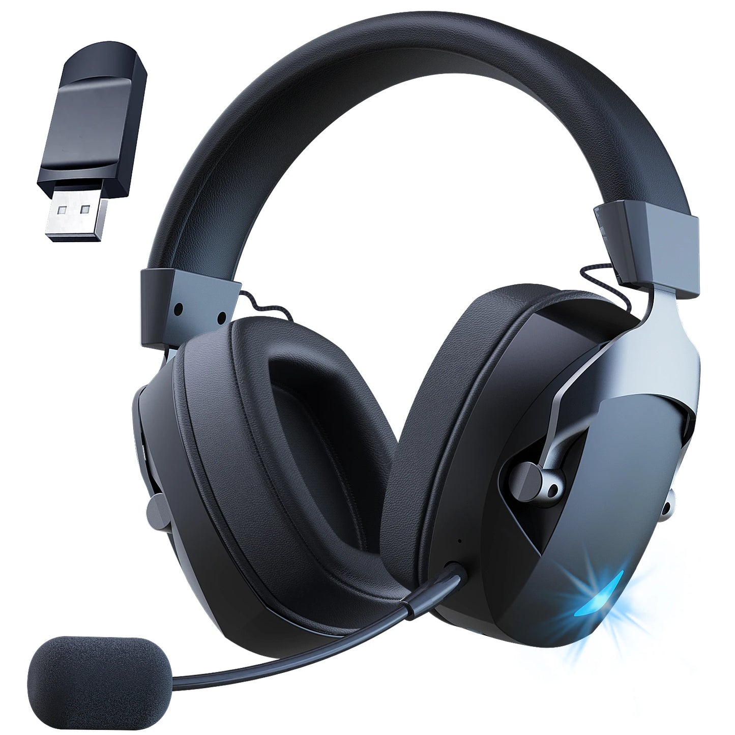 Wireless Gaming Headset with Detachable Noise Cancelling Microphone – Bluetooth 5.3, 2.4G Wireless & 3.5mm Wired Gaming Headphones for PC, PS5, PS4, Mobile