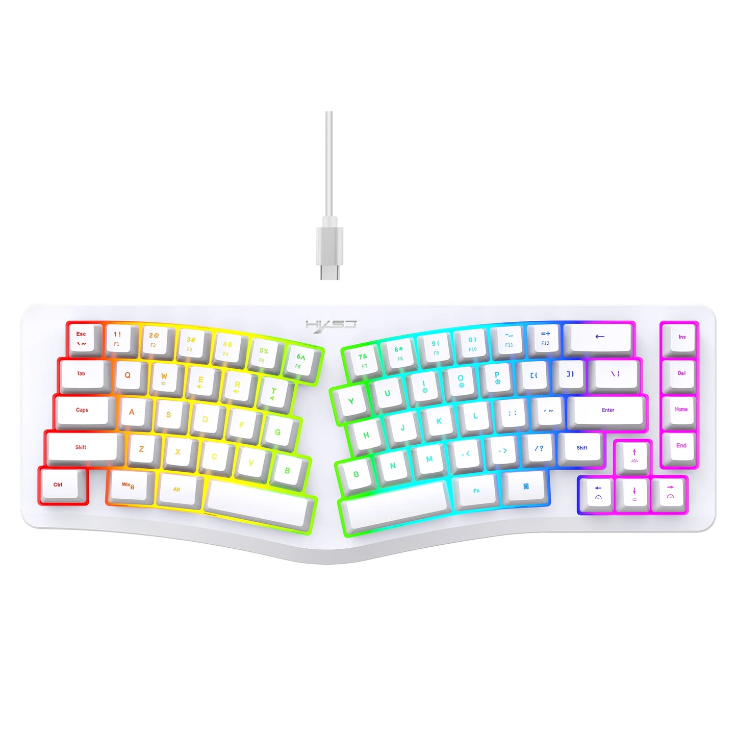 69 Key Wired Ergonomic Gaming Keyboard Silent Irregular RGB Backlit Keyboard for Windows Linux Home Office Game PC