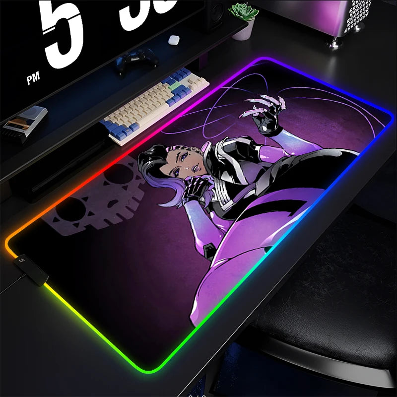 Gamer-Mauspad, Tastaturunterlage, Overwatch Sombra Schreibtisch-Mausmatte, LED-Teppich, Gummi, Gaming-Mauspad RGB, Notebook, Kawaii-Mousepad