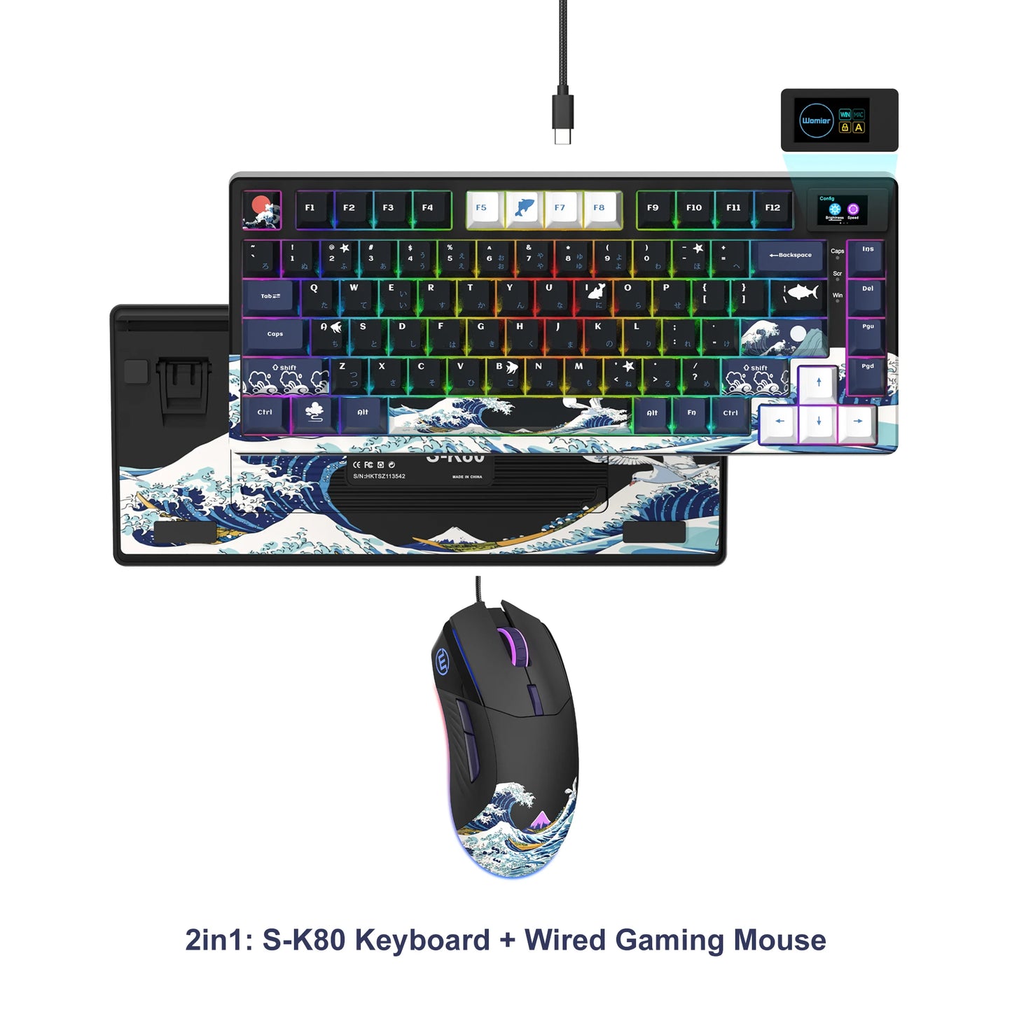 Teclado gamer Womier S-K80 com ecrã OLED a cores, teclado mecânico gaming hot-swappable com montagem gasket, teclado RGB personalizado