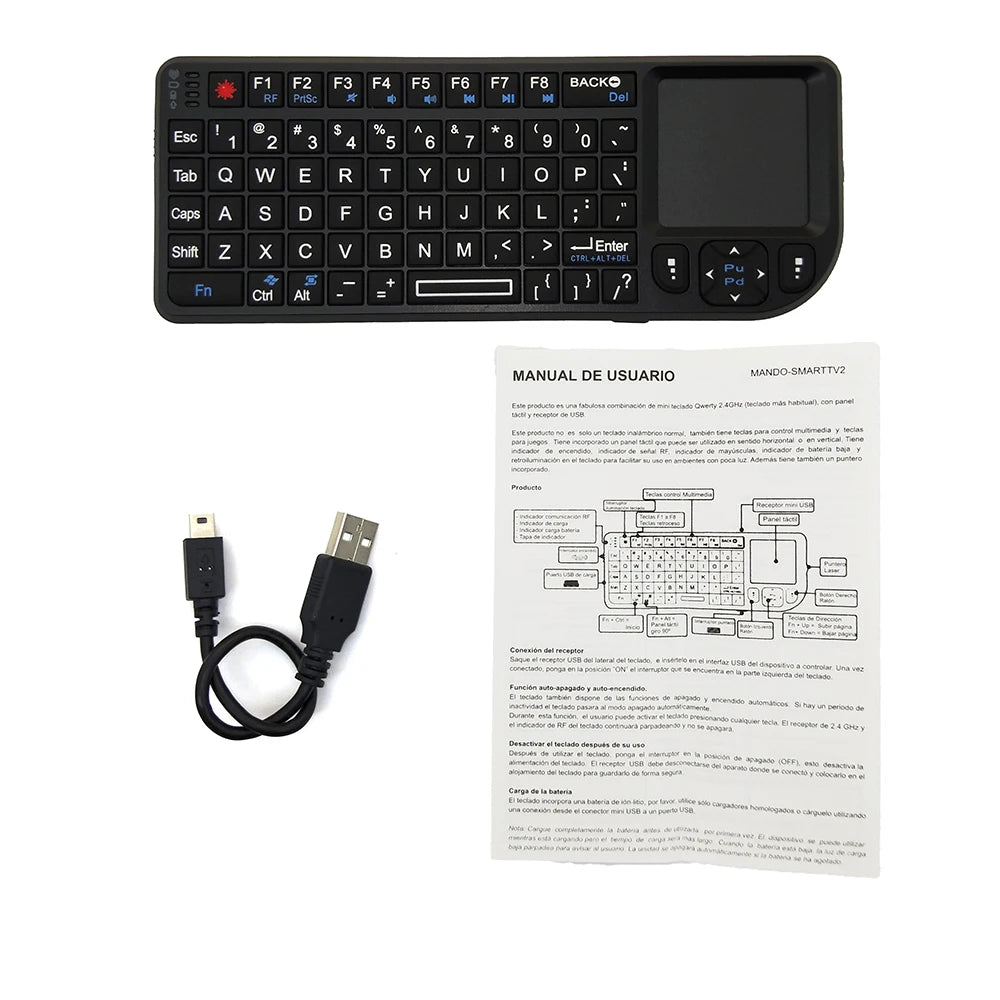 A8 Mini-Funktastatur 2.4G mit 7-farbiger Hintergrundbeleuchtung, 3-in-1-Handtastatur mit Touchpad und Air Mouse für Android TV Box, PC und Tablet