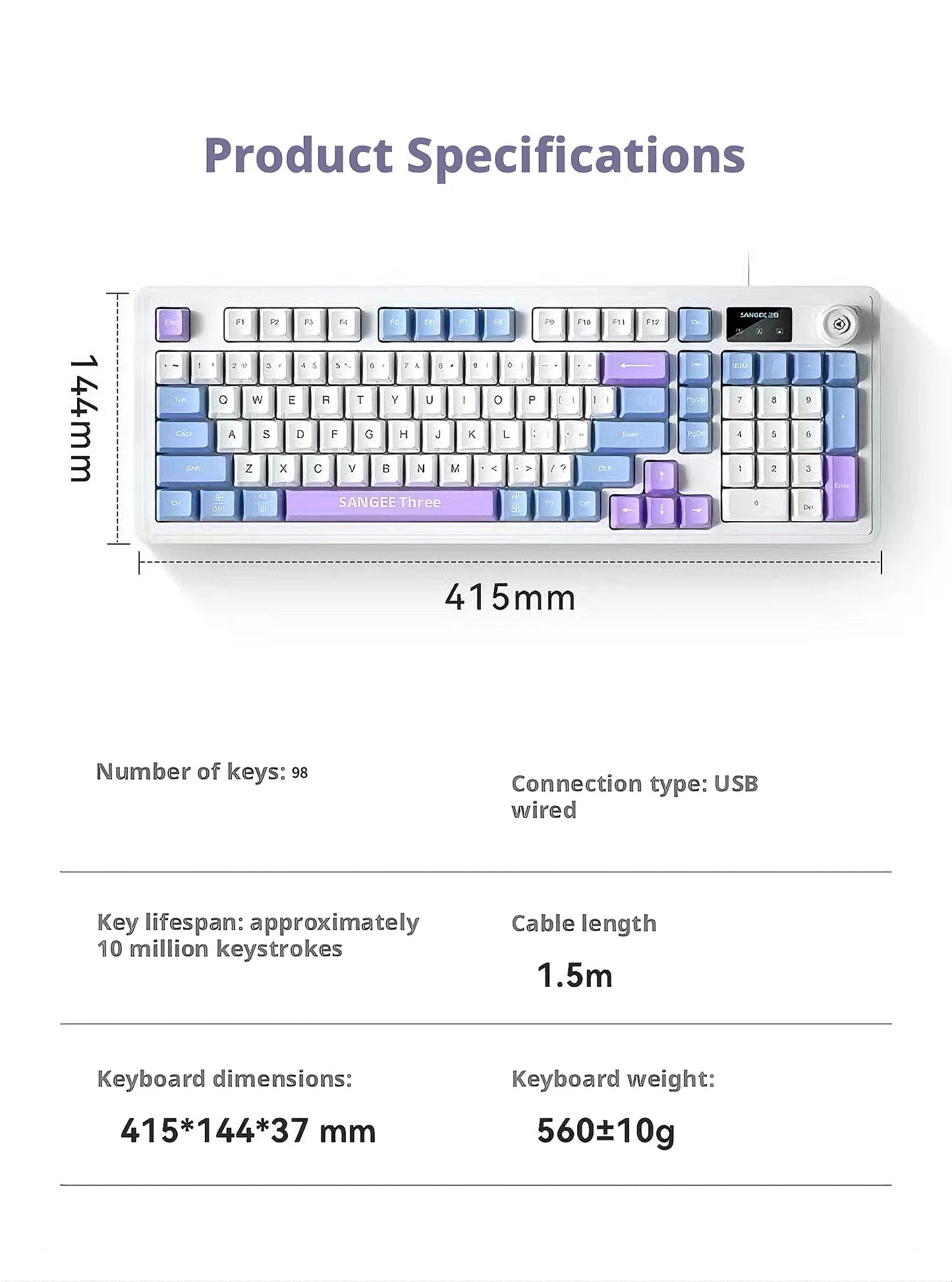 RGB 98Key Silent Keyboard and Mouse Set Wired Mechanical Feel with Screen Display Gaming Office Combo for PC Laptop Desktop
