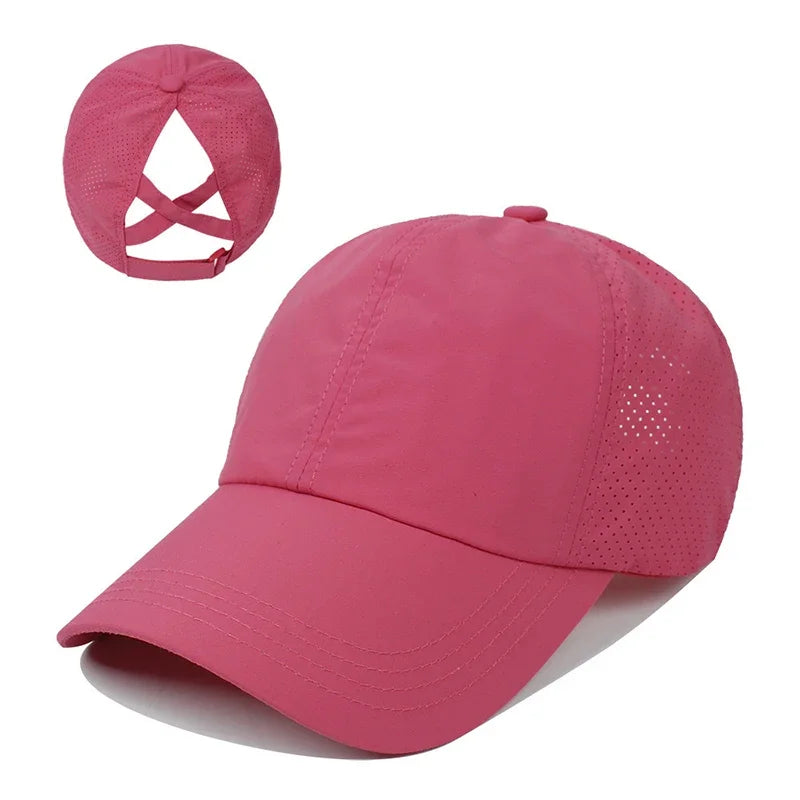 Women Summer Baseball Cap Solid Color Cross Ponytail Hat Quick-Drying Half-Hollow Men Caps Golf Wear Sport Leisure Hat 6 Colors