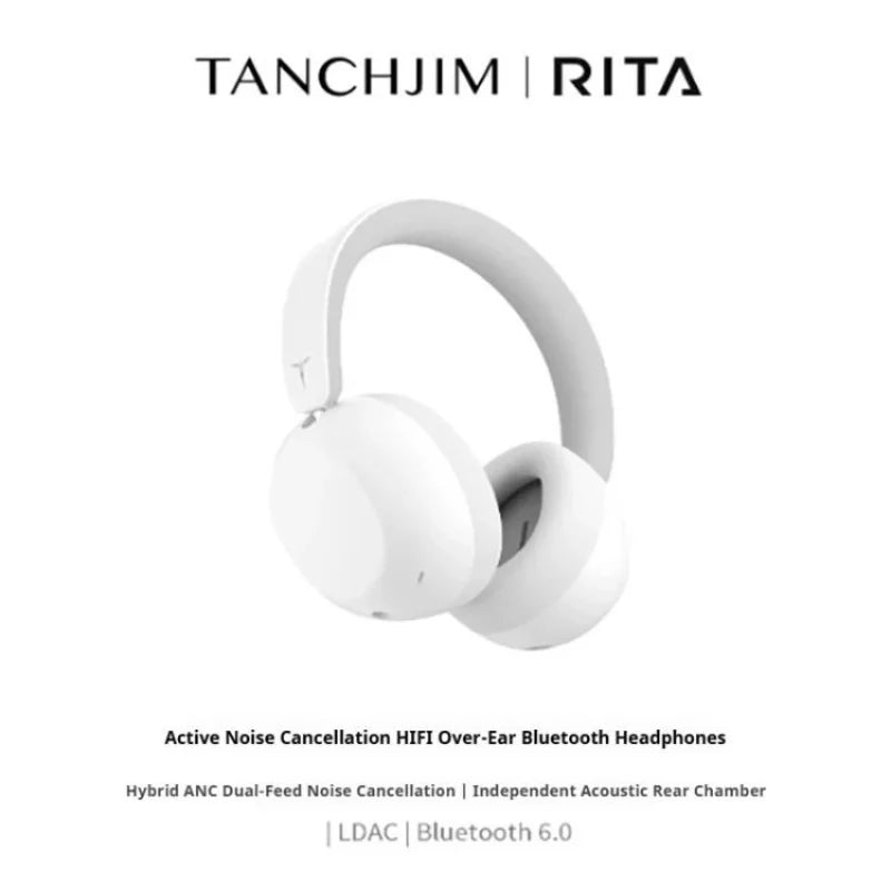 TANCHJIM RITA HiFi Bluetooth Headset Wireless & Wired ANC Headphones, Bluetooth 6.0 LDAC Over-Ear Headphones with 40mm Dynamic Driver, Gaming Headset with ENC & 3.5mm Audio Cable