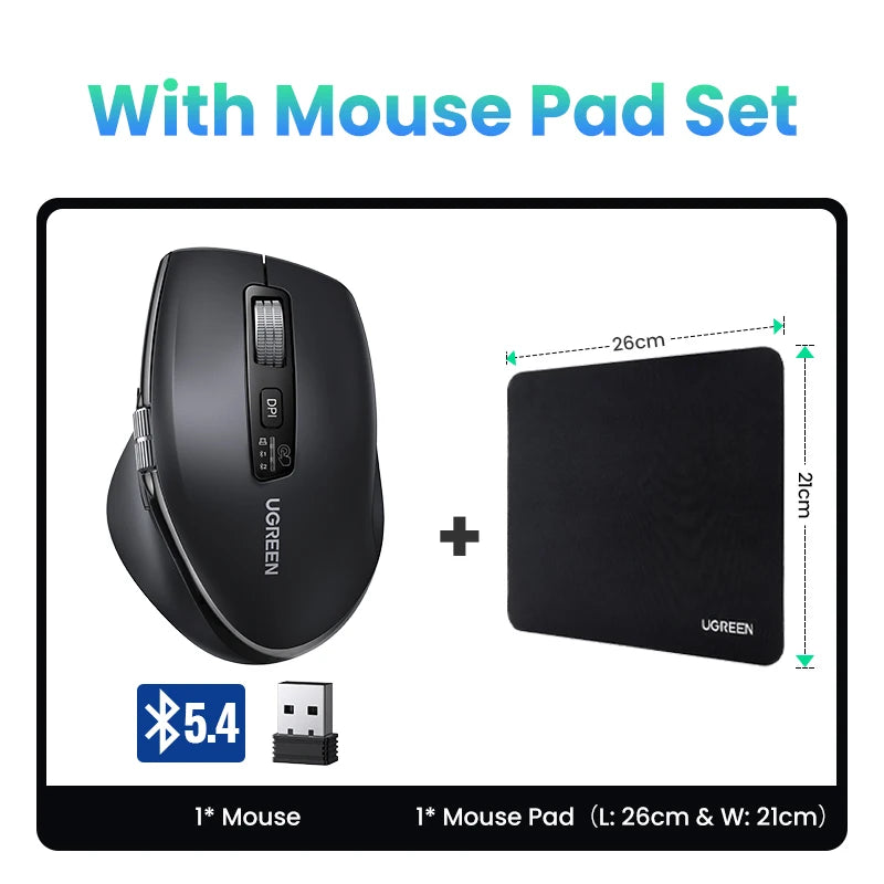 UGREEN Wireless Mouse Bluetooth 5.4 Ergonomic 5000 DPI Rechargeable Wireless Mouse with Hyper-Fast Scroll for MacBook, Laptop, PC & Tablet