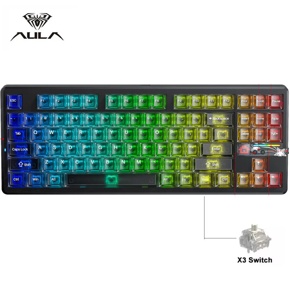AULA F87 Pro V2 E-Sports Mechanical Keyboard 2.4g/Usb/Bluetooth Hot-Swap RGB Long Battery Life Custom Gasket 5 Layer PC Gaming