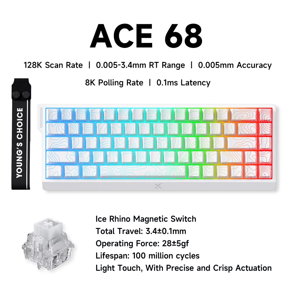 MCHOSE ACE 68 Magnetic Switch Gaming Keyboard Hall Effect Rapid Trigger Programmable RGB 8K Hz DKS/MT/TGL/RS/SOCD Keyboard