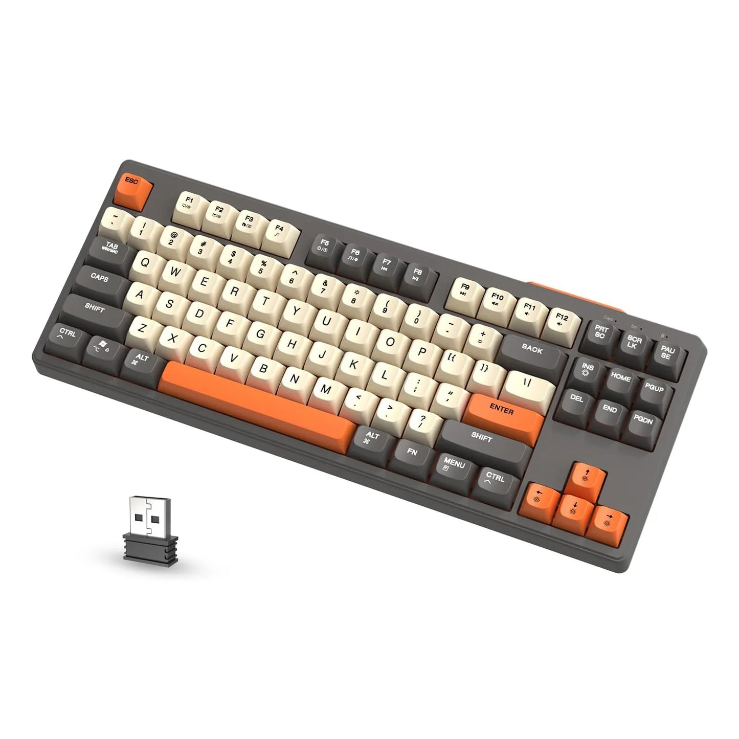 M87 Wireless Gaming Keyboard, Bluetooth 5.0/2.4GHz with Dual Mode 2-in-1 Receiver, 87 Keys TKL Rainbow LED Backlit Quiet Keyboard