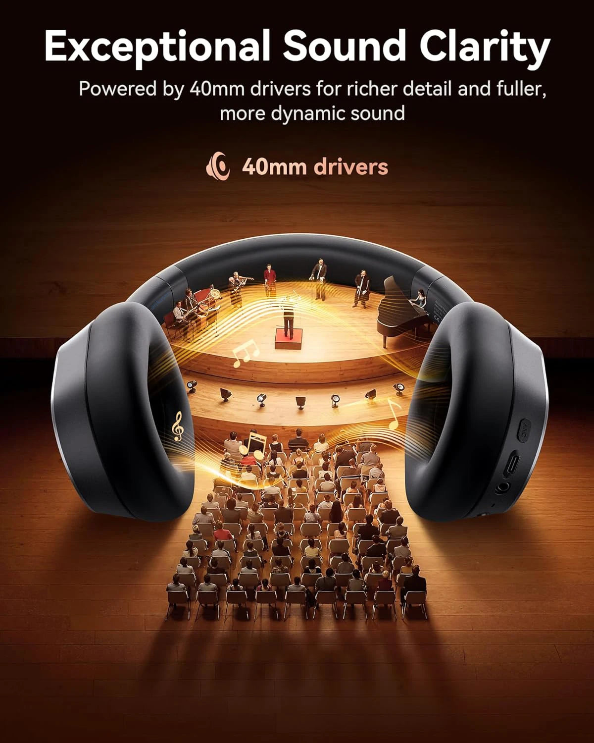 Active Noise Cancelling Headphones Bluetooth 6.0 Wireless Over-Ear Headphones with 120H Battery, 6-Mic ENC Calls, LED Power Display & Spatial Audio