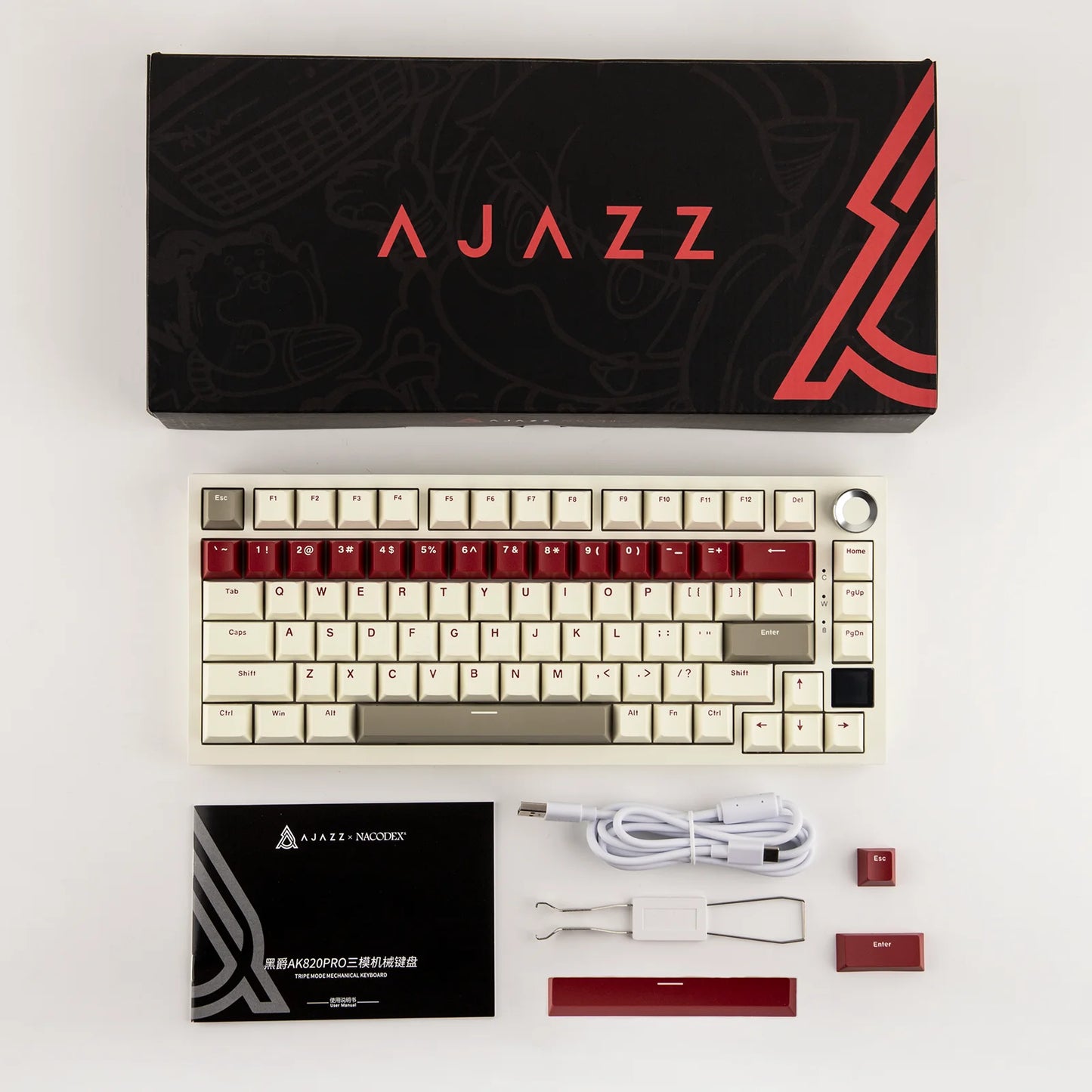 Ajazz AK820 Pro 75% Bluetooth 5.1/2.4G Wireless/Wired Gasket-mounted Mechanical Keyboard with TFT Screen for Mac/Win