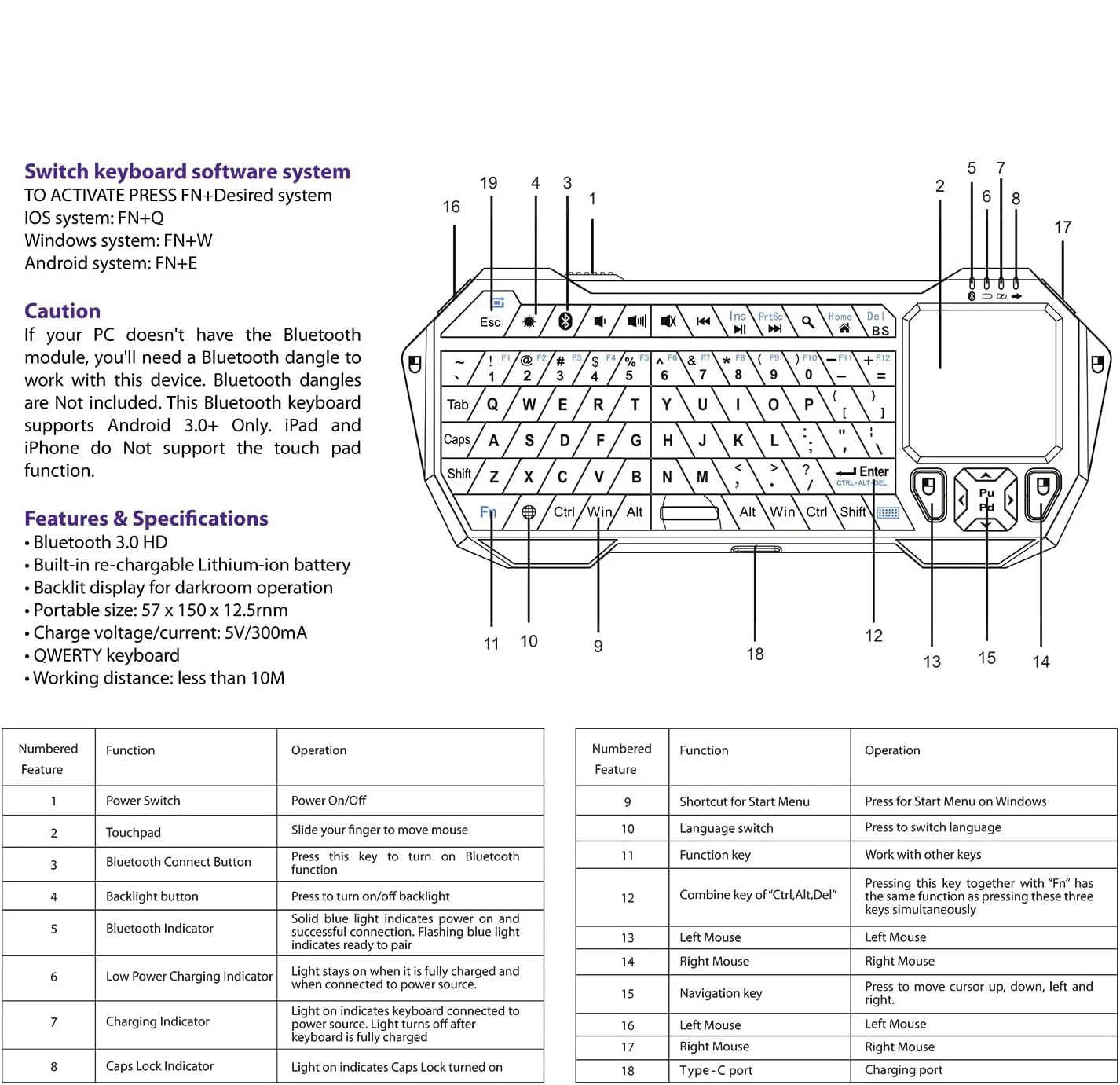 Mini Bluetooth Keyboard (QWERT) Rechargeable Wireless Keyboard with Touchpad for TV ,PS4, PS4 Pro, PS5 Phone Laptop