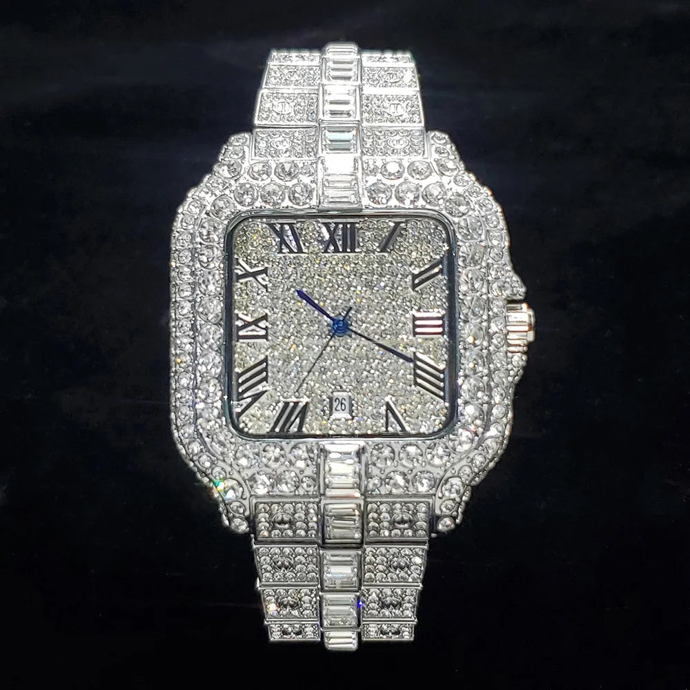 Luxurious Full Diamond Watch For Men Popular Rose Gold Iced Out Quarz Watches Fashion Hip Hop Jewelry Reloj Hombre Dropshipping
