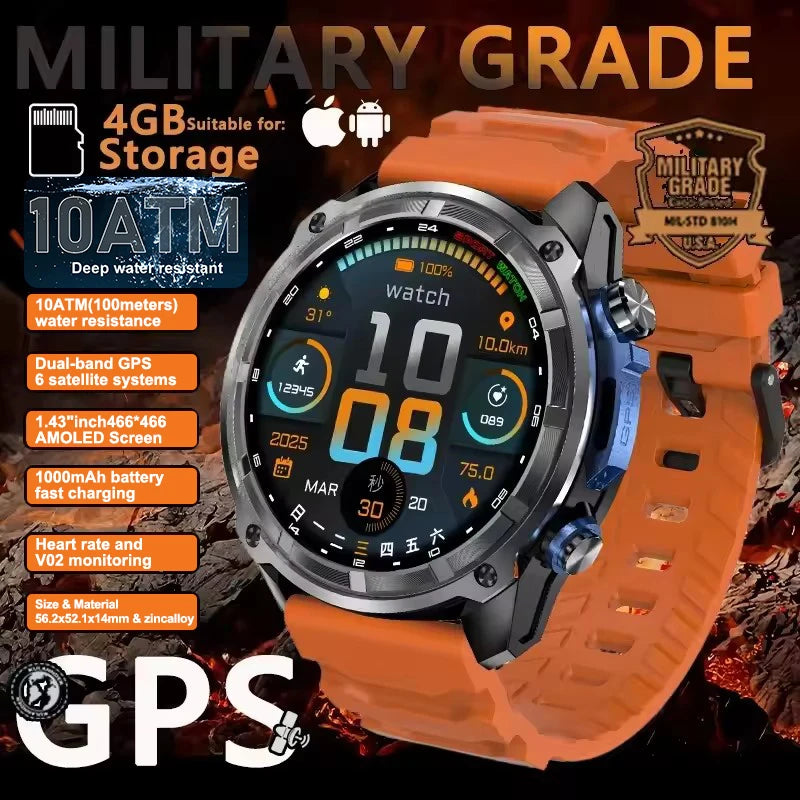 New Men TANK GPS Map Smart Watch Outdoor Compass 1000mAh Large Battery 10ATM Waterproof Bluetooth Call Sports AMOLED Smartwatch