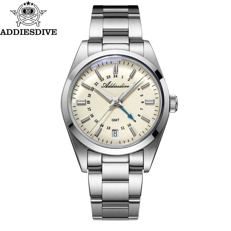 ADDIESDIVE 36mm Men's Analog Watch GMT 515-24H Watch BGW9 Luminous 100m Waterproof Stainless Steel Men's Quartz Watches AD2065