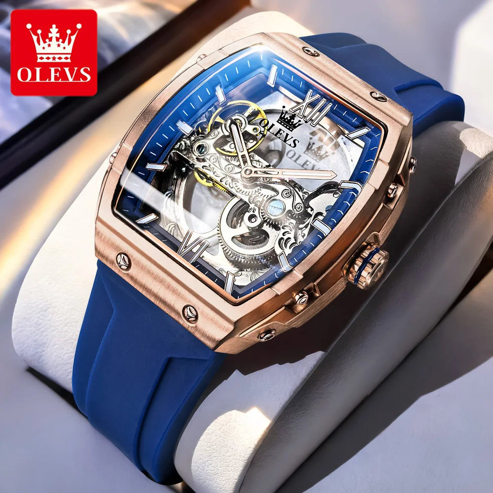 OLEVS 6779 fashion men's watches waterproof Transparent dial silicone tape mechanical watch for man Original brand wristwatch