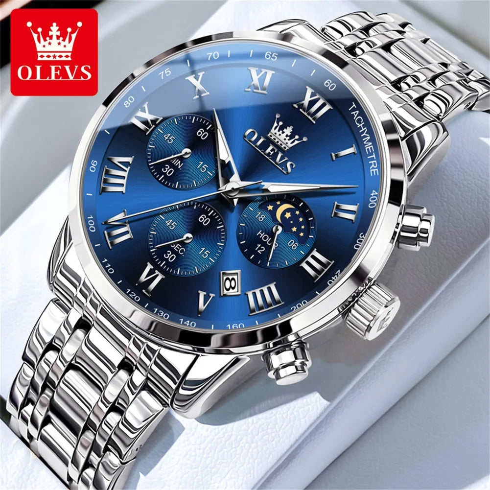 OLEVS 5529 Top-Luxusmarke Herrenuhr wasserdicht leuchtend Edelstahl Mondphase Timing Code Uhr neue Quarz-Herrenuhr