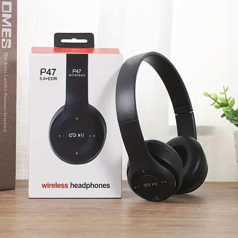 P47 Bluetooth 5.0 Wireless Headphones Foldable HiFi Stereo Bass Headset with Mic, Portable Over-Ear Bluetooth Headphones for Kids, Gaming & Music