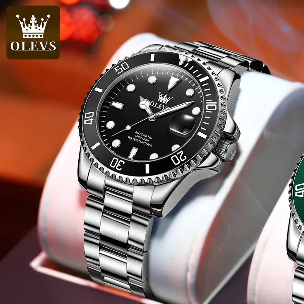 OLEVS 6650 Men Watch Classic Original Automatic Mechanical Watch For Man Zircon Scale Waterproof Luminous Stainless Steel Watch