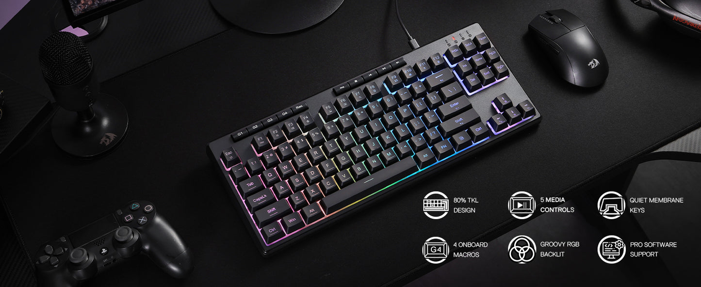 Redragon K516 Shiva TKL Wired RGB Gaming Keyboard, 87-Key Mechanical Feel Membrane Keyboard with RGB Backlit, Programmable Macro Keys & Anti-Ghosting
