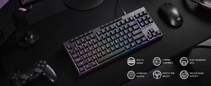 Redragon K516 Shiva TKL Wired RGB Gaming Keyboard, 87-Key Mechanical Feel Membrane Keyboard with RGB Backlit, Programmable Macro Keys & Anti-Ghosting
