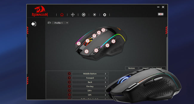 Rato Gaming Sem Fios Redragon M991 26000 DPI 3 Modos para Jogadores, 9 Botões Macro, Iluminação RGB, Preto