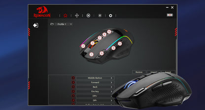Rato Gaming Sem Fios Redragon M991 26000 DPI 3 Modos para Jogadores, 9 Botões Macro, Iluminação RGB, Preto