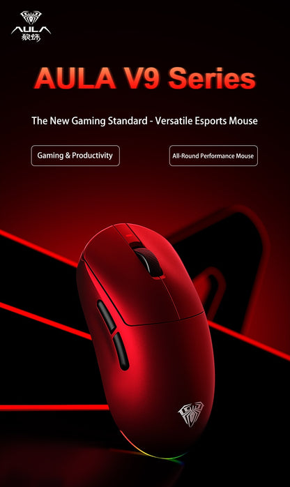 Aula V9 Ultra bezdrôtová e-športová herná myš Double 8k 3mode PAW 3950 8k, 55g, ľahká ergonomická myš, prispôsobiteľné príslušenstvo k PC