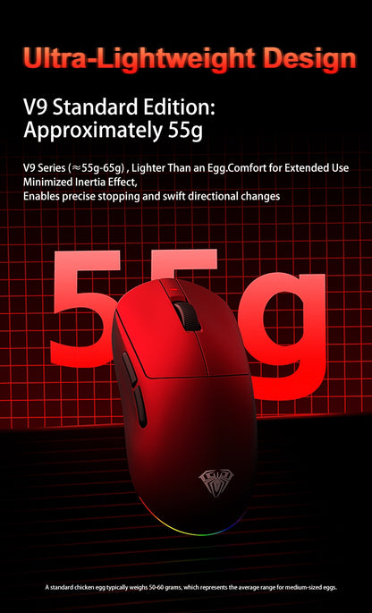 Aula V9 Ultra bezdrôtová e-športová herná myš Double 8k 3mode PAW 3950 8k, 55g, ľahká ergonomická myš, prispôsobiteľné príslušenstvo k PC
