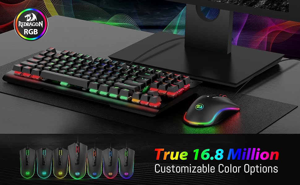 Redragon M711 PC Gaming Mice Wired Mouse 7 Programmable Buttons Customizable RGB 10,000 DPI Ergonomic Mouse
