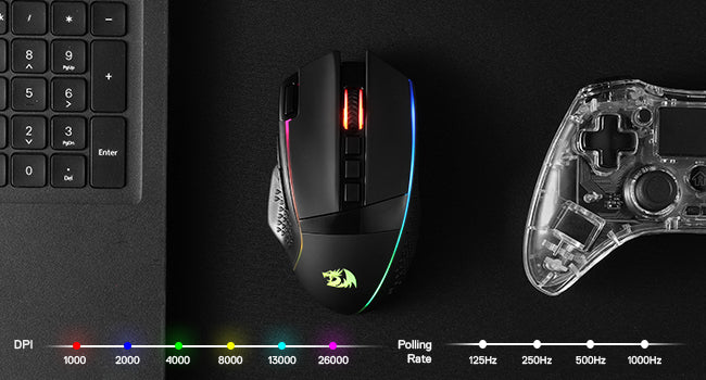 Rato Gaming Sem Fios Redragon M991 26000 DPI 3 Modos para Jogadores, 9 Botões Macro, Iluminação RGB, Preto