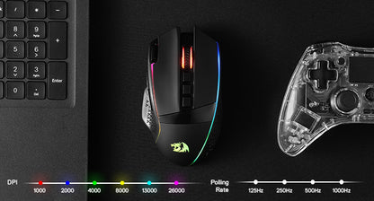 Rato Gaming Sem Fios Redragon M991 26000 DPI 3 Modos para Jogadores, 9 Botões Macro, Iluminação RGB, Preto