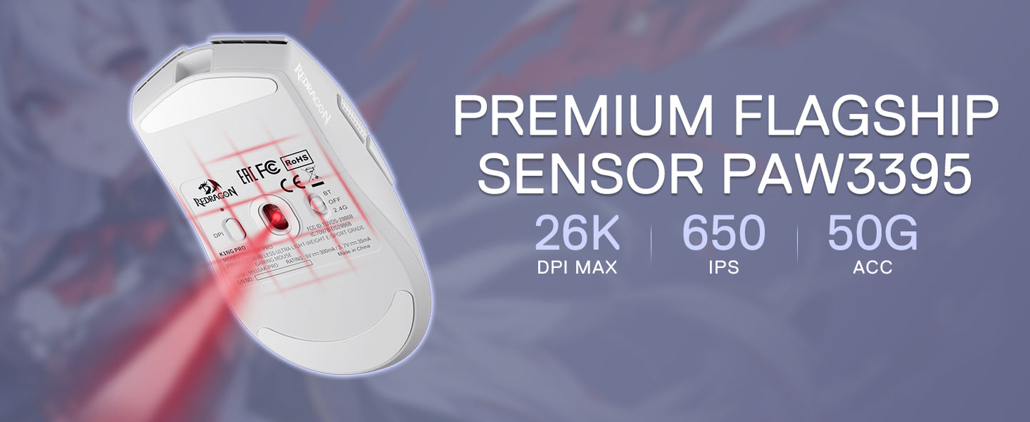 Rato Gaming Redragon M916AK PRO 3-Mode Anime 42G Ultra-Light 26K DPI com Botões Totalmente Programáveis