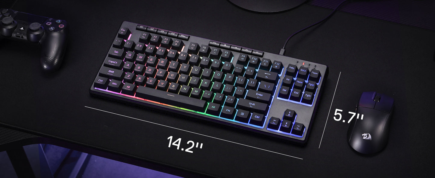 Redragon K516 Shiva TKL Wired RGB Gaming Keyboard, 87-Key Mechanical Feel Membrane Keyboard with RGB Backlit, Programmable Macro Keys & Anti-Ghosting