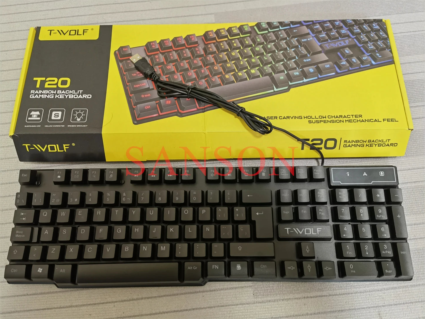 Spanish Keyboard with Spanish Layout Russian Arabic Keyboard Mouse Kit 100% Keyboard ISO Color Backlight Wired Gaming Office T20