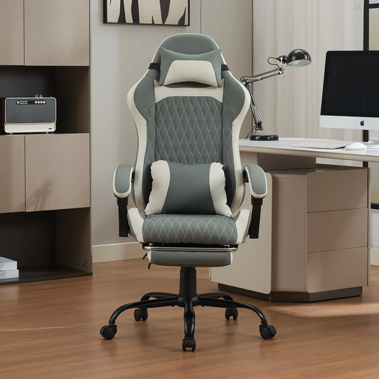 Elegant Ergonomic Gaming Chair with Footrest, High Back Computer Gaming Chair, Adjustable Reclining Office Gaming Chair for Home Office & Game Room