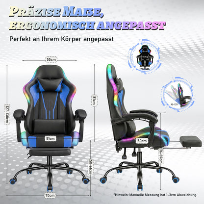 Devoko Ergonomic Gaming Chair with RGB Lighting, Footrest, Lumbar Support, Reclining Adjustable Height Computer Gaming Chair