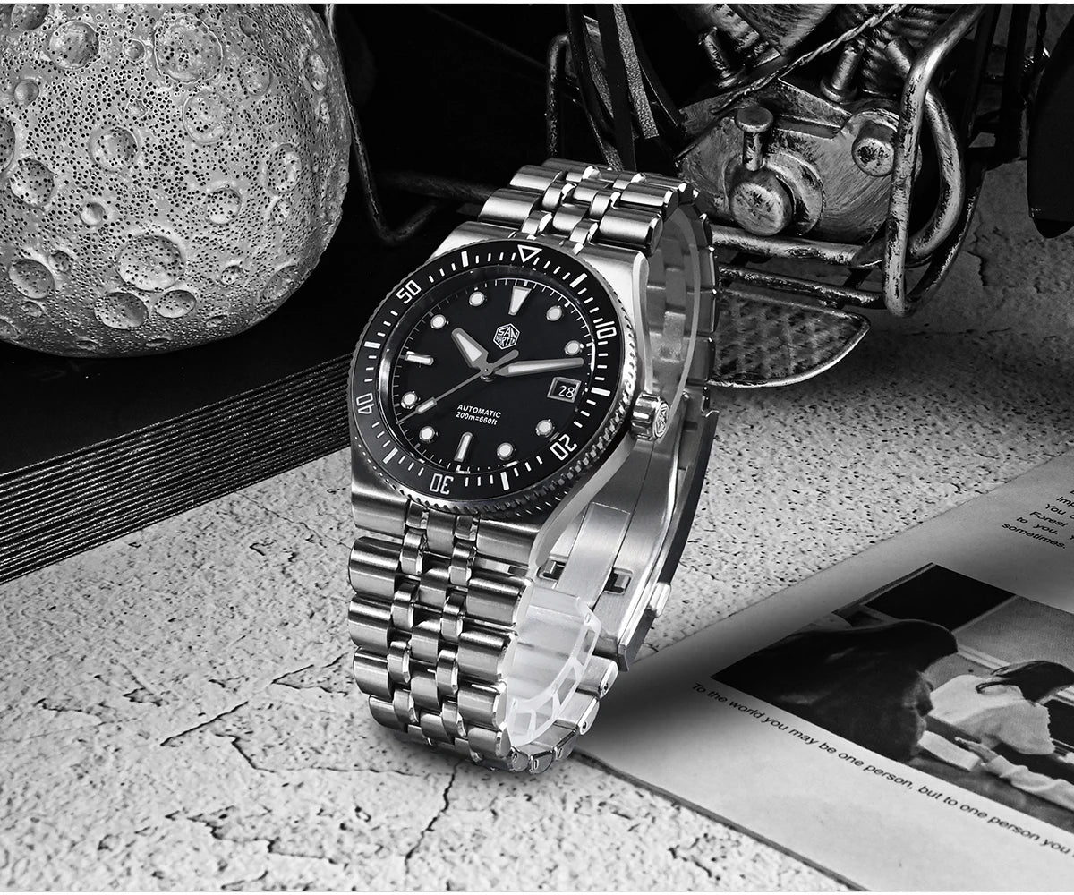 San Martin 40mm Enamel Spiral Dial Integrated Bracelet Men Diver Watch Miyota 9015 Automatic Mechanical Waterproof 200m SN0148