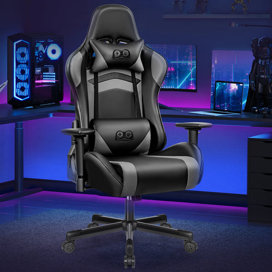 Ergonomic Gaming Chair with PU Leather, Adjustable Armrests, 155° Recline, Lumbar Support, Waterproof Design, 150kg Heavy Duty Office Chair